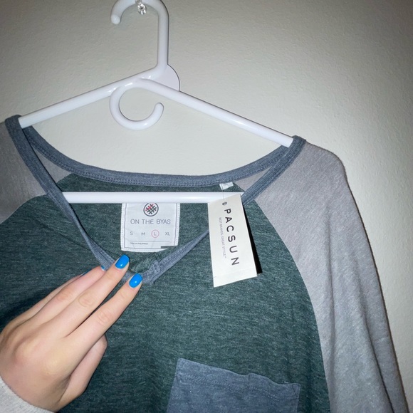 On the Byas Mens L Large Long Pocket Tee Blue Green - Picture 2 of 2